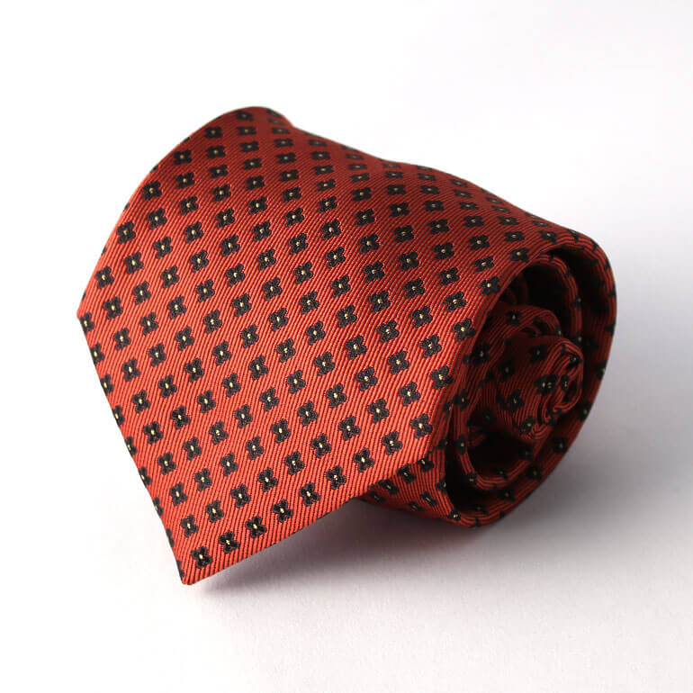 オレンジ　ネクタイ　小紋柄