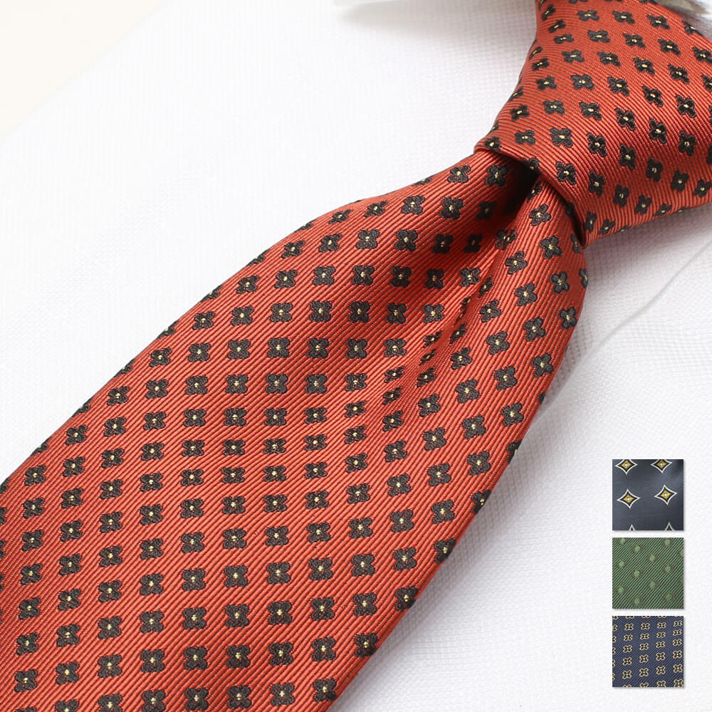 ネクタイ　小紋柄　オレンジ