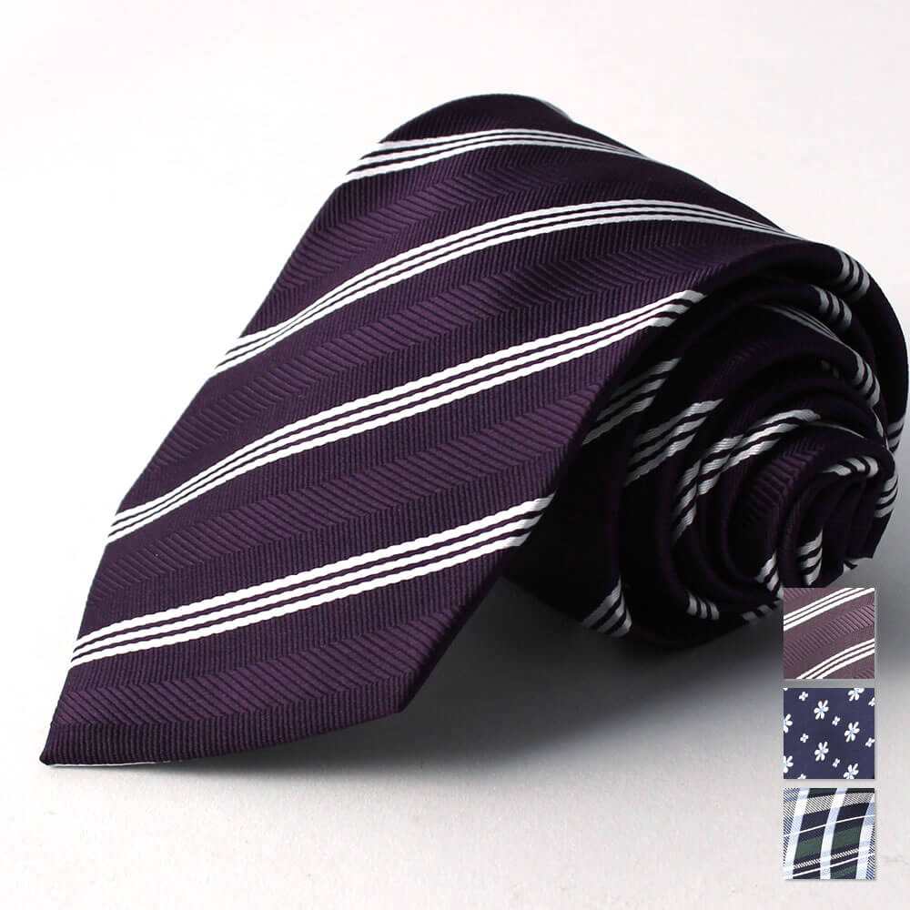 シルク混ネクタイ　紫ストライプ　パープル