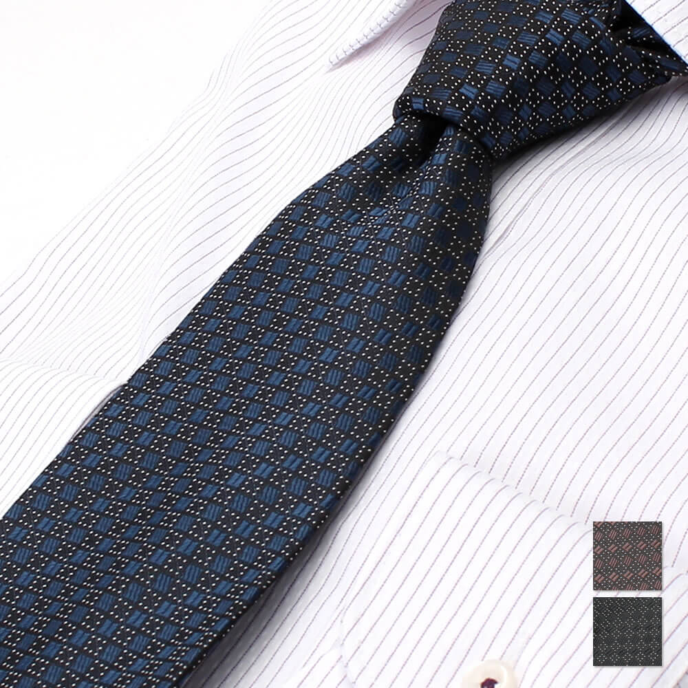 ジャガード織ネクタイ　小紋柄　ネイビー